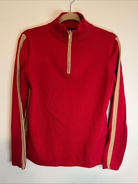 Jones New York Women’s Size L Red Quarter-Zip
Sweater with Gold Metallic Trim